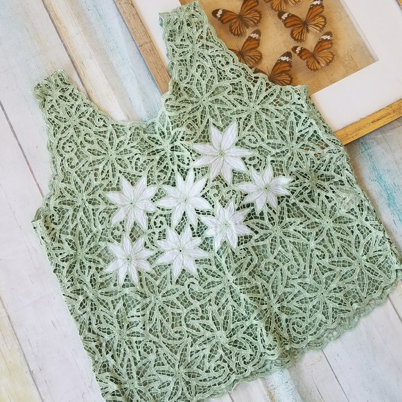 Vintage Sheer Floral Crochet Tank Top L - Picture 2 of 6